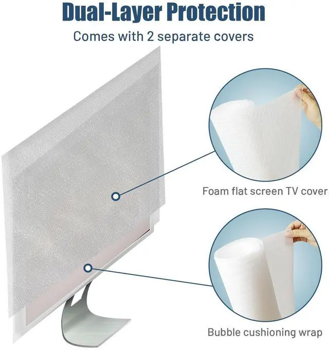 Alt view image 2 of 7 - TV Cover for Moving, 2Pcs Foam, Bubble Wrap Flat Screen TV Cover Up to 65'' | Thick Reusable TV Packing Kit Flat Screen TV Protection for TV Packing Boxes During House Moving, Home Renovation, Storing