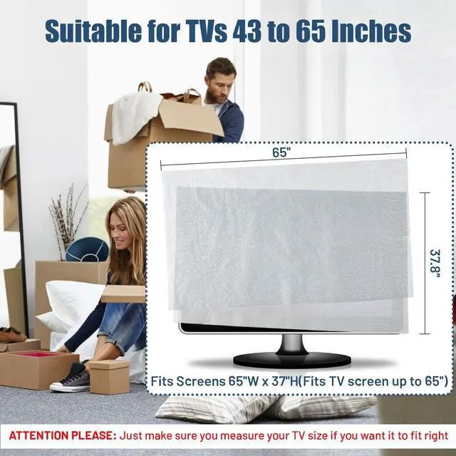 Alt view image 3 of 7 - TV Cover for Moving, 2Pcs Foam, Bubble Wrap Flat Screen TV Cover Up to 65'' | Thick Reusable TV Packing Kit Flat Screen TV Protection for TV Packing Boxes During House Moving, Home Renovation, Storing