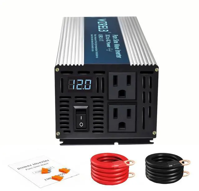 Main image of 1000W Pure Sine Wave Inverter 12V DC to 110V 120V AC Power Converter with LED Display, Off-Grid Portable Power Inverter with 2 AC Outlets for Home, RV, Truck, Camping