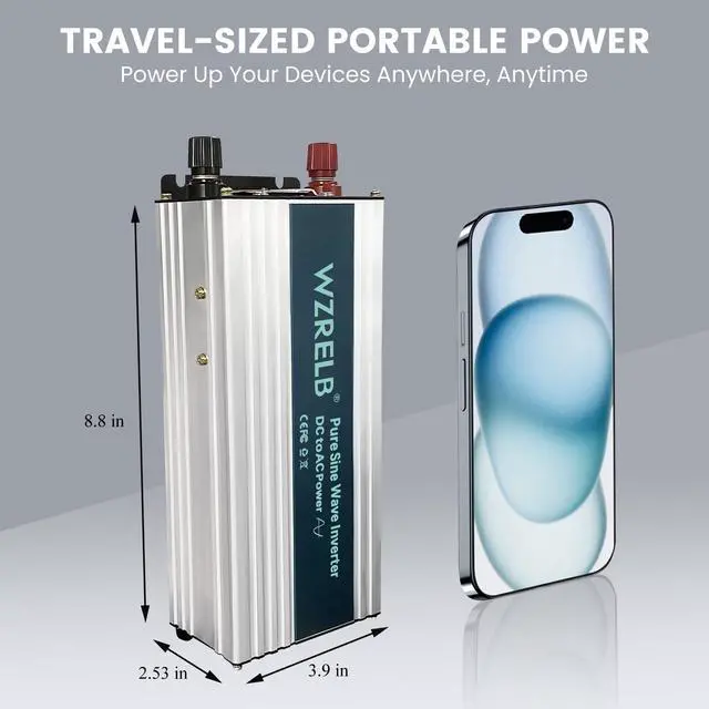 Alt view image 4 of 7 - 1000W Pure Sine Wave Inverter 12V DC to 110V 120V AC Power Converter with LED Display, Off-Grid Portable Power Inverter with 2 AC Outlets for Home, RV, Truck, Camping