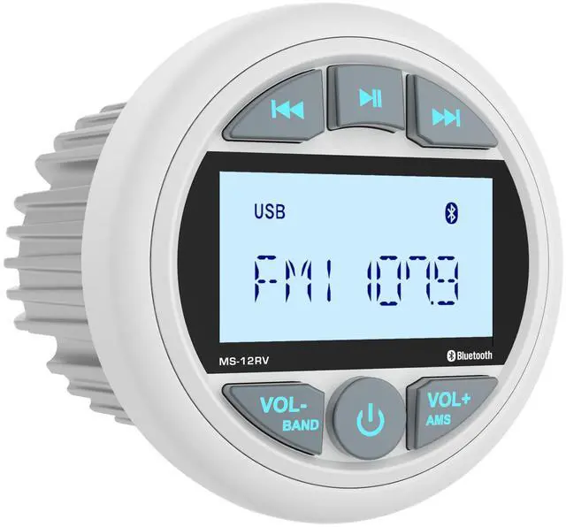 Main image of Bluetooth Marine Stereo Receiver: Waterproof Gauge Radio System - Digital MP3 Player 2.8 Inch LCD Display AM FM USB AUX Subwoofer for Boat ATV UTV Off-Road Vehicles