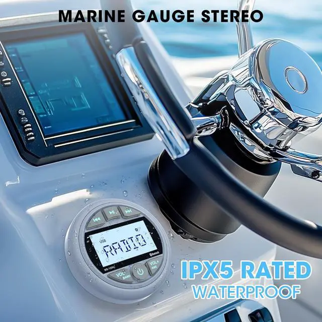 Alt view image 2 of 7 - Bluetooth Marine Stereo Receiver: Waterproof Gauge Radio System - Digital MP3 Player 2.8 Inch LCD Display AM FM USB AUX Subwoofer for Boat ATV UTV Off-Road Vehicles