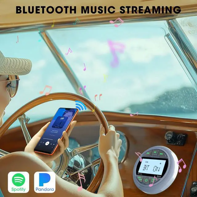 Alt view image 3 of 7 - Bluetooth Marine Stereo Receiver: Waterproof Gauge Radio System - Digital MP3 Player 2.8 Inch LCD Display AM FM USB AUX Subwoofer for Boat ATV UTV Off-Road Vehicles