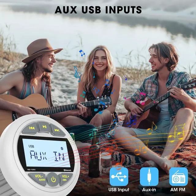Alt view image 4 of 7 - Bluetooth Marine Stereo Receiver: Waterproof Gauge Radio System - Digital MP3 Player 2.8 Inch LCD Display AM FM USB AUX Subwoofer for Boat ATV UTV Off-Road Vehicles