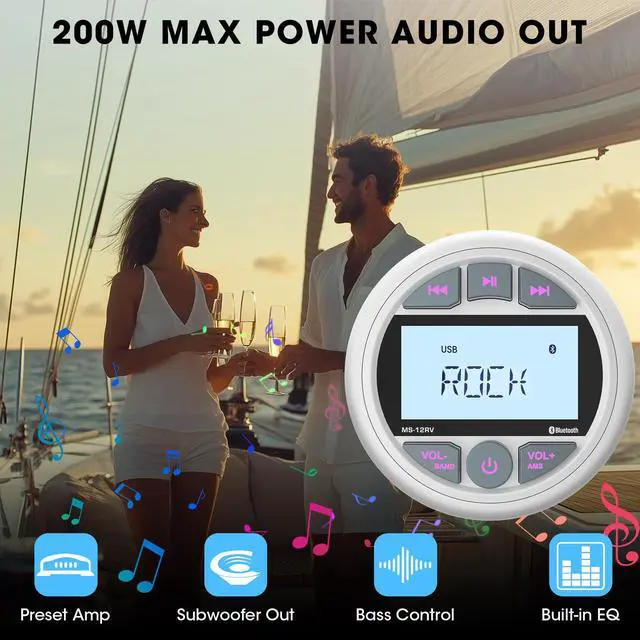 Alt view image 5 of 7 - Bluetooth Marine Stereo Receiver: Waterproof Gauge Radio System - Digital MP3 Player 2.8 Inch LCD Display AM FM USB AUX Subwoofer for Boat ATV UTV Off-Road Vehicles
