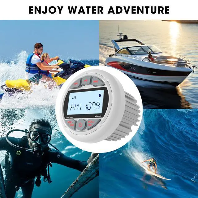 Alt view image 7 of 7 - Bluetooth Marine Stereo Receiver: Waterproof Gauge Radio System - Digital MP3 Player 2.8 Inch LCD Display AM FM USB AUX Subwoofer for Boat ATV UTV Off-Road Vehicles