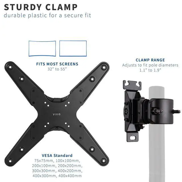 Alt view image 2 of 7 - Universal Pole Mount 32 to 55 inch TV Bracket with Removable 75x75mm to 400x400mm VESA Plate, Fits up to 1.9 inch Tubing, Mount-POLE4