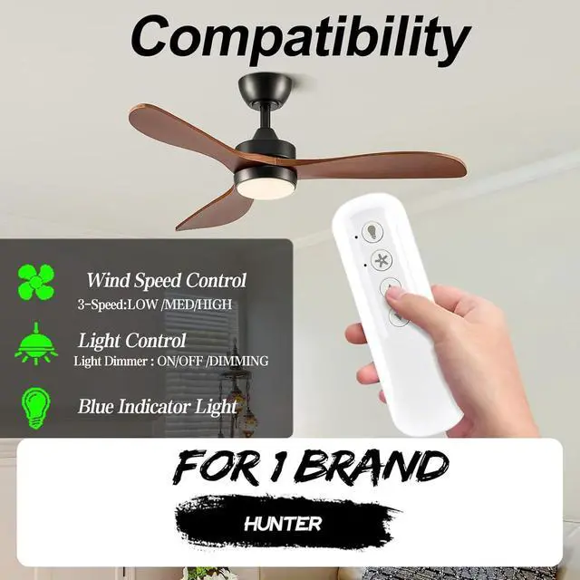 Alt view image 2 of 7 - 99372 Replacement Remote Control Compatible with Hunter Ceiling Fan, Support 3-Speed and Light Dimmer (with Wall Mount)