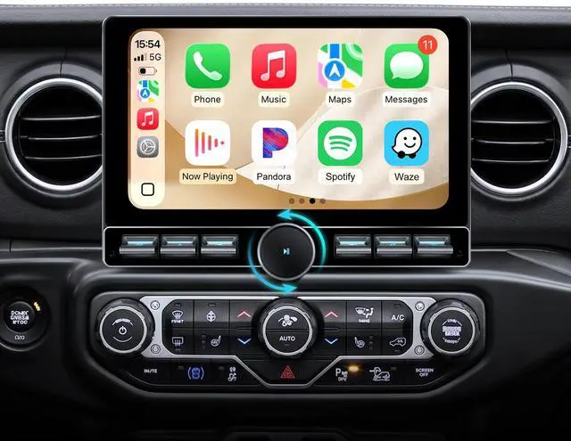 Main image of 10" Wireless CarPlay Radio for Jeep Wrangler JL Gladiator 18-21 | 4G+64GB ROM for Offline Maps, Sunlight Readable QLED with tactile knob for bumpy trails, Plug & Play,OEM Camera Req Adapter