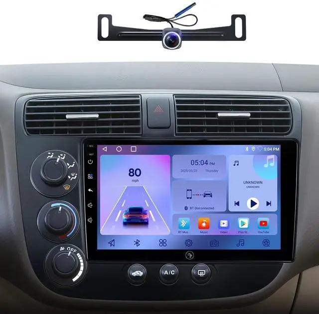 Main image of 9 inch Touchscreen Car Stereo Radio for Honda Civic 2001 2002 2003 2004 2005 with Wireless CarPlay Android Auto 2G+32G Bluetooth GPS Navigation WiFi FM AM HD Backup Camera Mic