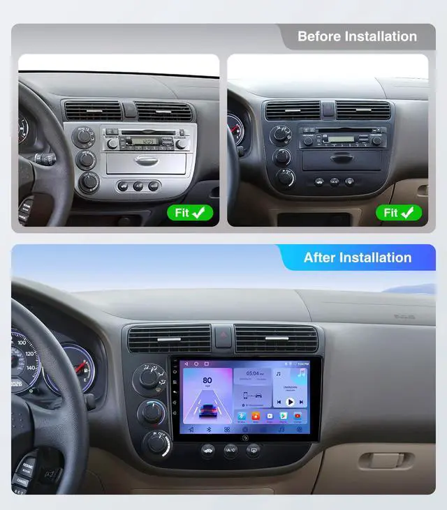 Alt view image 2 of 7 - 9 inch Touchscreen Car Stereo Radio for Honda Civic 2001 2002 2003 2004 2005 with Wireless CarPlay Android Auto 2G+32G Bluetooth GPS Navigation WiFi FM AM HD Backup Camera Mic