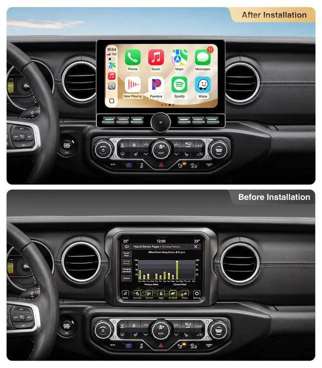 Alt view image 2 of 7 - 10" Wireless CarPlay Radio for Jeep Wrangler JL Gladiator 18-21 | 4G+64GB ROM for Offline Maps, Sunlight Readable QLED with tactile knob for bumpy trails, Plug & Play,OEM Camera Req Adapter