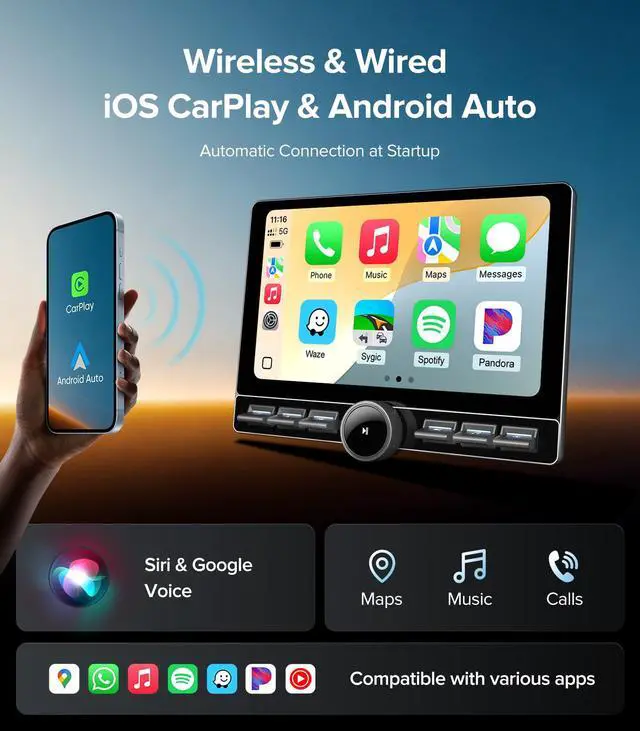 Alt view image 3 of 7 - 10" Wireless CarPlay Radio for Jeep Wrangler JL Gladiator 18-21 | 4G+64GB ROM for Offline Maps, Sunlight Readable QLED with tactile knob for bumpy trails, Plug & Play,OEM Camera Req Adapter