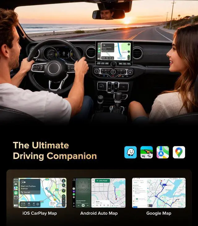 Alt view image 5 of 7 - 10" Wireless CarPlay Radio for Jeep Wrangler JL Gladiator 18-21 | 4G+64GB ROM for Offline Maps, Sunlight Readable QLED with tactile knob for bumpy trails, Plug & Play,OEM Camera Req Adapter