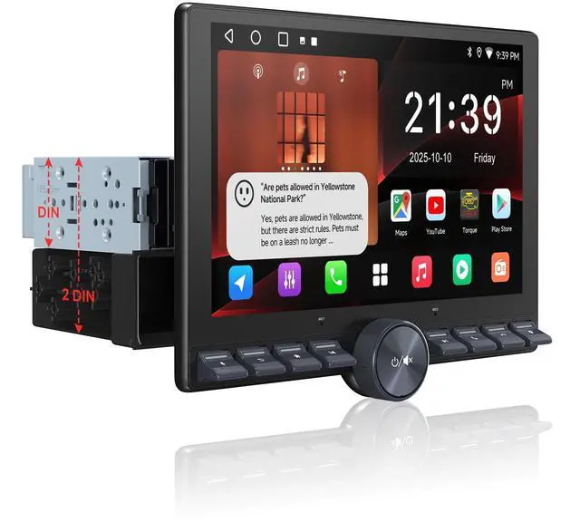 Main image of Single/Double Din Car Stereo - 10.1" QLED Floating Touchscreen w/Button, Wireless CarPlay/Android Auto, Wi-Fi/BT/USB Tethering, AI/DSP/RCA/GPS/Dual-HDMI, Spilt-Screen/MirrorLink,2GB+32GB