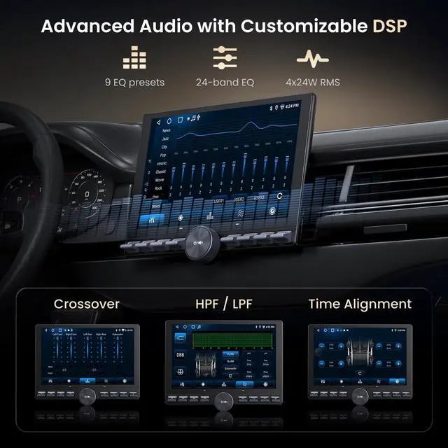 Alt view image 3 of 7 - Single/Double Din Car Stereo - 10.1" QLED Floating Touchscreen w/Button, Wireless CarPlay/Android Auto, Wi-Fi/BT/USB Tethering, AI/DSP/RCA/GPS/Dual-HDMI, Spilt-Screen/MirrorLink,2GB+32GB