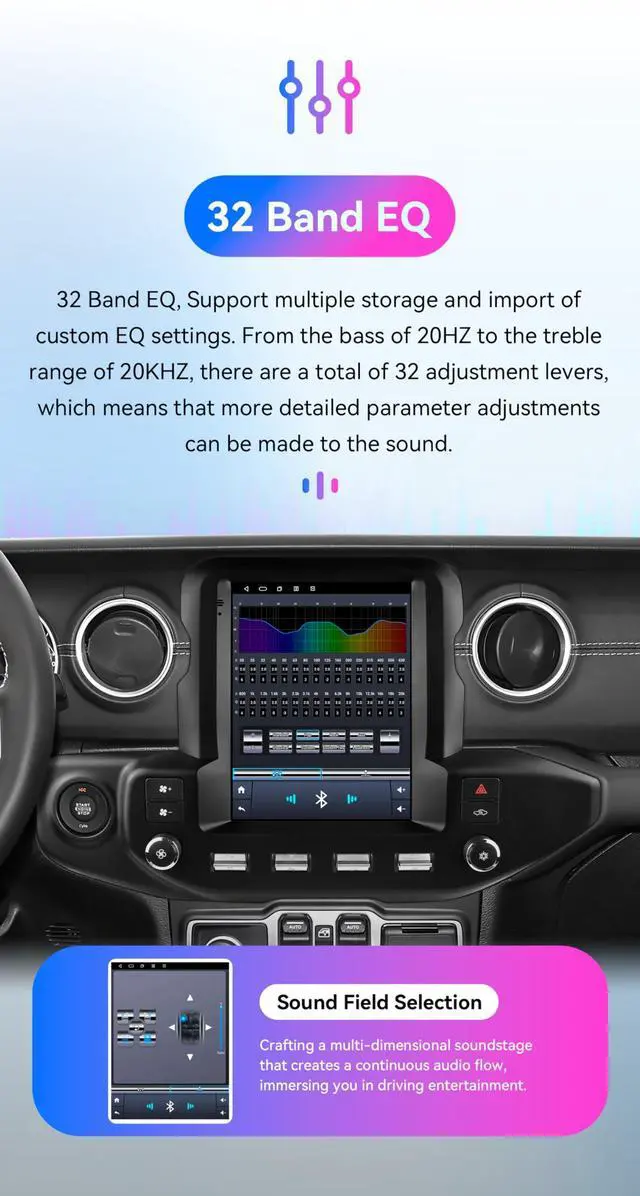 Alt view image 4 of 7 - Android 14 Stereo Car Radio for Jeep Wrangler JL/Gladiator (2018-2023), 8Core 4G+64G GPS Navigation with 9.7 inch QLED Touchscreen via Carplay Android Auto SWC Bluetooth5.4 EQ USB TPMS