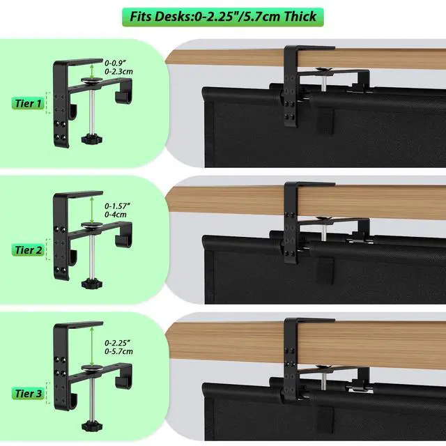 Alt view image 3 of 7 - Under Desk Cable Management Tray 36", No Drill Cord Organizer, Black | Heavy Duty, Large Capacity, 3-Level Clamp Fit 0"-2.5" Desks, Clamp/Screw Mount, for Home, Office, Gaming, Room, Studio