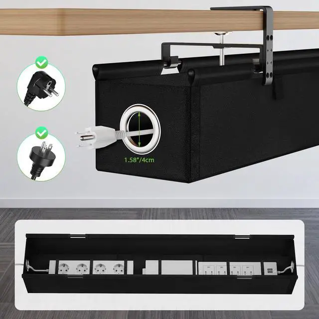 Alt view image 6 of 7 - Under Desk Cable Management Tray 36", No Drill Cord Organizer, Black | Heavy Duty, Large Capacity, 3-Level Clamp Fit 0"-2.5" Desks, Clamp/Screw Mount, for Home, Office, Gaming, Room, Studio