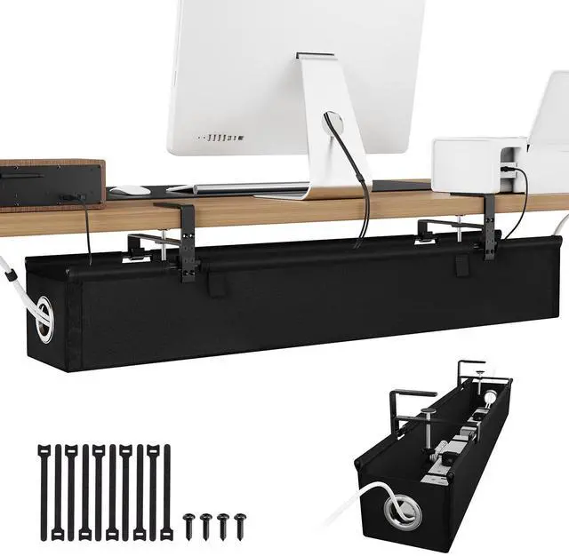 Main image of Under Desk Cable Management Tray 36", No Drill Cord Organizer, Black | Heavy Duty, Large Capacity, 3-Level Clamp Fit 0"-2.5" Desks, Clamp/Screw Mount, for Home, Office, Gaming, Room, Studio