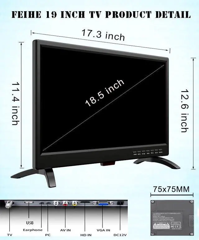 Alt view image 3 of 6 - 19 Inch HD LED Flat Screen TV 1080p IPS Display w/Digital Dual Tuners ATSC/HDMI/VGA/AV/USB, 12 Volt RV TV Built in Dual Speakers Suitable for Kitchen/RV/Caravan and Boat(Not Smart TV)