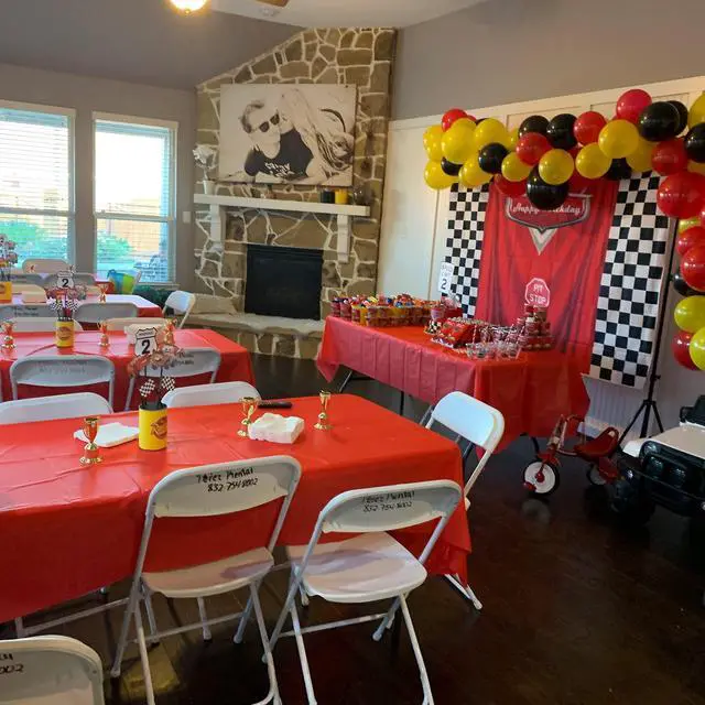 Alt view image 3 of 7 - 7x5ft Car Black White Grid Red Birthday Themed Backdrops Racing Flag Red Photo Backgrounds for Photography Happy Birthday Party Banner Photo Booth Props
