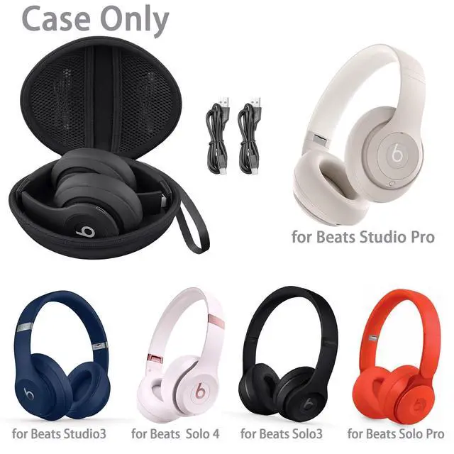 Alt view image 2 of 7 - for Beats Studio Pro/Studio3/Solo4/Solo3 Headphones Hard Case, Black | Compatible with Beats Wireless On-Ear Headphones, Portable EVA Storage Bag with Mesh Pocket & Wrist Strap