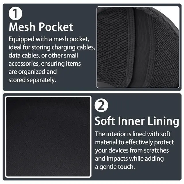 Alt view image 4 of 7 - for Beats Studio Pro/Studio3/Solo4/Solo3 Headphones Hard Case, Black | Compatible with Beats Wireless On-Ear Headphones, Portable EVA Storage Bag with Mesh Pocket & Wrist Strap