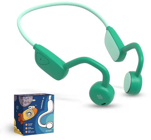 Main image of Kids Bluetooth Headphones, Air Conduction Open-Ear Headphones, Mic/Touch, 85dB Safe Volume & Parental Control, Clear Audio, 1.06oz, Rugged & Durable, IP54, 20H, Earbuds for School/Travel - Green