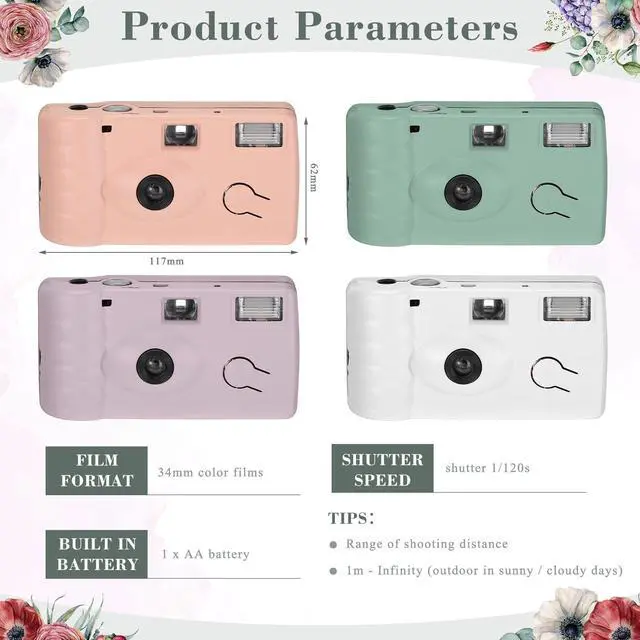 Alt view image 3 of 6 - 8 Pcs Disposable Camera Bulk for Wedding Single Use One Time 35mm Camera with Flash Color Film for Photography Anniversary Travel Camp Party Supplies(Cute Color)