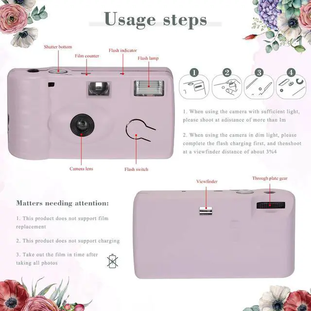 Alt view image 4 of 6 - 8 Pcs Disposable Camera Bulk for Wedding Single Use One Time 35mm Camera with Flash Color Film for Photography Anniversary Travel Camp Party Supplies(Cute Color)