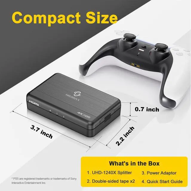Alt view image 6 of 7 - 4K HDMI Splitter 1 in 2 Out (Mirror Only) HDMI 2.0 4K@60Hz, 1080p@240Hz | Auto Downscaling, 18Gbps, HDCP 2.2, Smart Power Detection, Duplicate Screens for Dual Monitors for TV, Monitor, PS5, Xbox