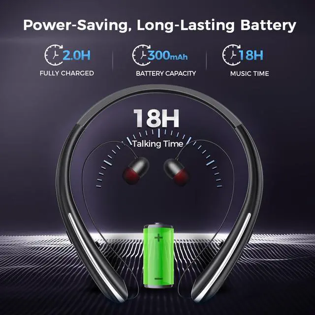 Alt view image 6 of 7 - Neckband Bluetooth Headphones, Bluetooth 5.4 Wireless Headphone with Retractable Earbud,16Hrs Playtime, IPX5 Sweatproof, Around The Neck Headphones Stereo Headset