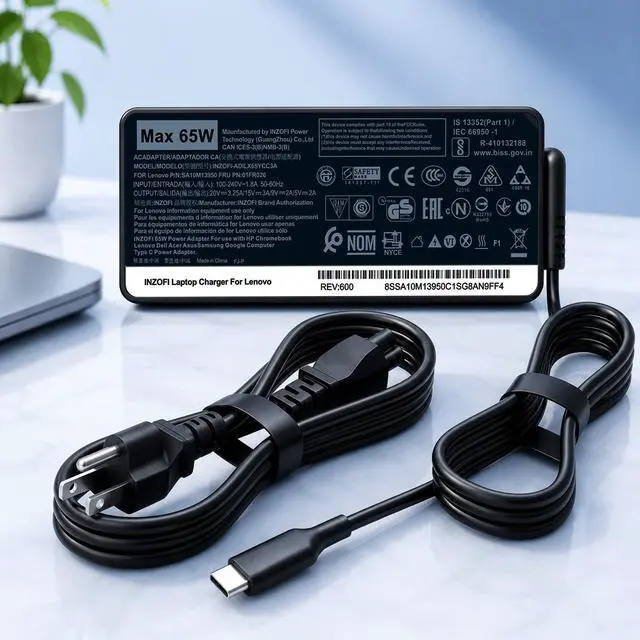 Alt view image 2 of 7 - 65W USB C Charger Compatible with Lenovo Laptop ThinkPad, IdeaPad, Yoga, ThinkBook, Chromebook, Flex, Slim, USB-C Power Delivery PD Fast Charging AC Adapter, Replacement for ADLX65YLC2A, ADLX65YCC3A