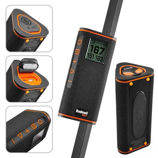 Alt view image 3 of 6 - Bushnell Wingman View Golf GPS Bluetooth Speaker with Ultimate Black Earbuds and Wall and Car Chargers Bundle, 7.3x3.2x3.1in