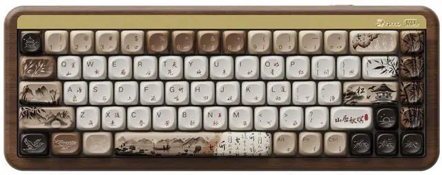 Main image of Mechanical Gaming Keyboard with Walnut Wooden Case, MU01 Mountain Seclusion 65% 68-Key RGB 2.4G Wireless/Bluetooth/Wired Hot-swappable Keyboard with PBT Dye-Sub Keycaps for Mac & Win