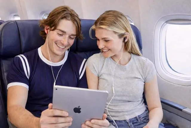 Alt view image 2 of 7 - Two-Person USB-C Earbuds for Couples | Dual Headphones with Individual Volume Control & Microphones | Share Music, Movies & Audiobooks Together | Includes Travel Pouch