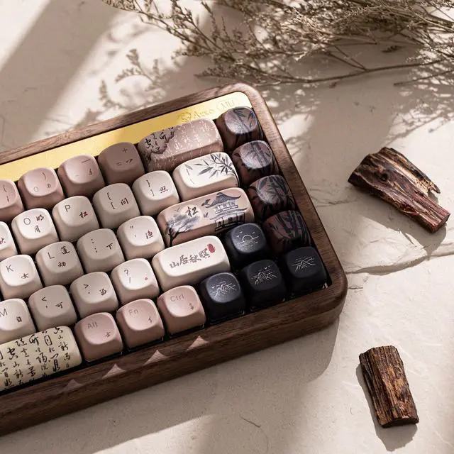 Alt view image 7 of 7 - Mechanical Gaming Keyboard with Walnut Wooden Case, MU01 Mountain Seclusion 65% 68-Key RGB 2.4G Wireless/Bluetooth/Wired Hot-swappable Keyboard with PBT Dye-Sub Keycaps for Mac & Win
