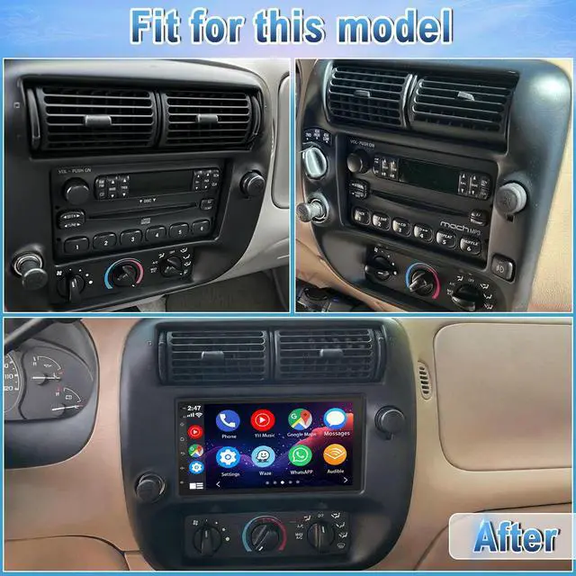 Alt view image 2 of 7 - Android 14 Double Din Car Stereo Radio for Ford Ranger 1998-2006 | 2G+32G 7" Touchscreen Car Radio w/Wireless Carplay Android Auto GPS WiFi Bluetooth RDS DSP SWC Mic Backup Camera