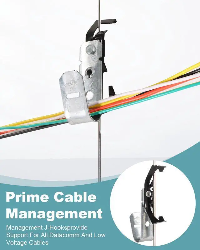 Alt view image 5 of 7 - 50 Pcs Metal J Hooks Cable Support 3/4 Inch j Hook Hangers | Wall Mounted Galvanized Cable Support J Hooks for Hanging, J Hook With Bat Wing for Wire Management