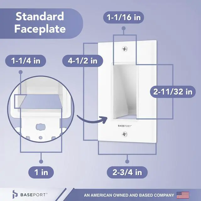 Alt view image 2 of 7 - Recessed Wall Plate for Behind Wall Cable Management - White Wall Plate Cable Pass Through with Low Voltage Mounting Bracket to Hide TV Cords for Wall Mount TV, Bottom Opening, 2 pack