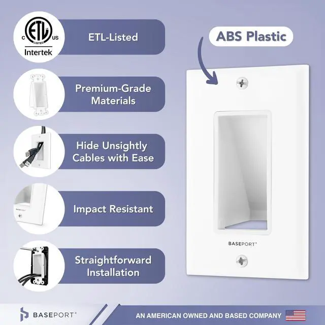 Alt view image 3 of 7 - Recessed Wall Plate for Behind Wall Cable Management - White Wall Plate Cable Pass Through with Low Voltage Mounting Bracket to Hide TV Cords for Wall Mount TV, Bottom Opening, 2 pack