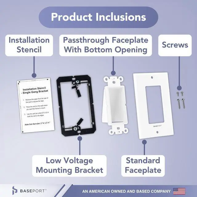Alt view image 5 of 7 - Recessed Wall Plate for Behind Wall Cable Management - White Wall Plate Cable Pass Through with Low Voltage Mounting Bracket to Hide TV Cords for Wall Mount TV, Bottom Opening, 2 pack