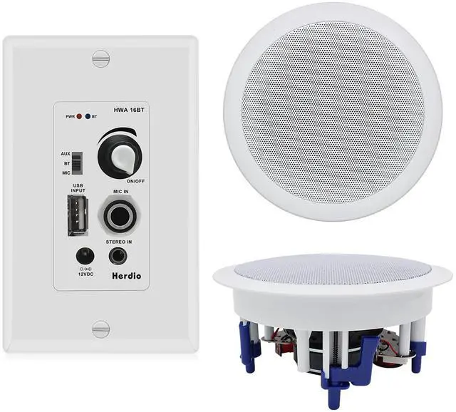 Main image of 5.25'' Home Audio Package Wall Mount Bluetooth Amplifier Receiver System with 300W in Ceiling Wall Passive Speakers Great for Home Theater Office Bathroom Kitchen Living Room (A Pair)