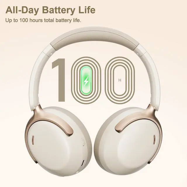 Alt view image 5 of 7 - QC30 Hybrid Active Noise Cancelling Headphones,Over-Ear Wireless Bluetooth,Beige Protein Leather, Active Noise Control & Transparency Mode,Deep Bass, Built-in Mic