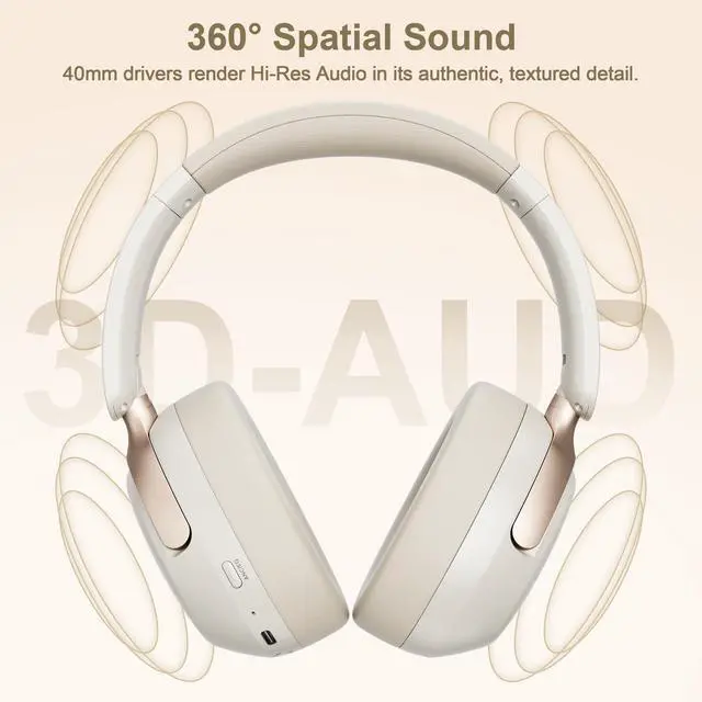 Alt view image 6 of 7 - QC30 Hybrid Active Noise Cancelling Headphones,Over-Ear Wireless Bluetooth,Beige Protein Leather, Active Noise Control & Transparency Mode,Deep Bass, Built-in Mic