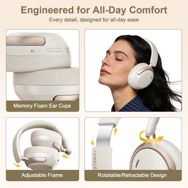 Alt view image 4 of 7 - QC30 Hybrid Active Noise Cancelling Headphones,Over-Ear Wireless Bluetooth,Beige Protein Leather, Active Noise Control & Transparency Mode,Deep Bass, Built-in Mic