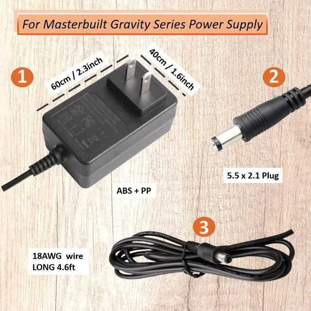 Alt view image 2 of 6 - 9004190216 - Power Adapter for Masterbuilt Gravity Series 560/800/1050 XL Digital Charcoal Grill and Smoker,Gravity Series Power Supply with 15 ft Long Cord