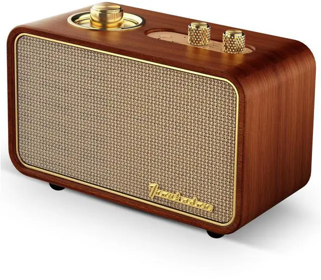 Main image of Vintage Bluetooth Speaker with AM/FM Radio, Wood | Retro Wireless Speaker, 10H Playtime, Charge-While-Play, Aux/Antenna, Interchangeable Panel, Wood Frame