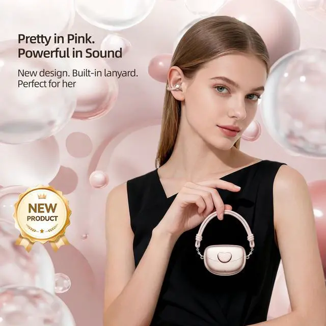 Alt view image 2 of 7 - 3rd Gen Clip On Earbuds, Open Ear Bluetooth 6.0 Wireless Headphones with Mic, Freeclip Secure Fit for Small Ears and Glasses,Running Ear Buds for Work Out,50H Playtime, ENC, IPX7 Waterproof,Pink